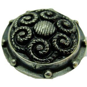 Vintage Sterling Silver Brooch 925 With Patina & Swirl Design Round Hallmarked W